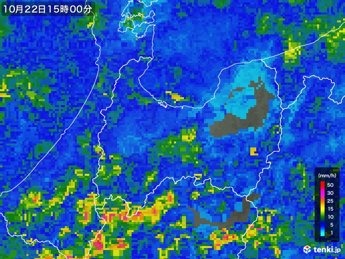 富山県の雨雲レーダー(2017年10月22日)