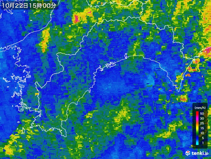 高知県の雨雲レーダー(2017年10月22日)