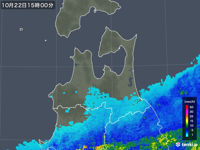 青森県の雨雲レーダー(2017年10月22日)