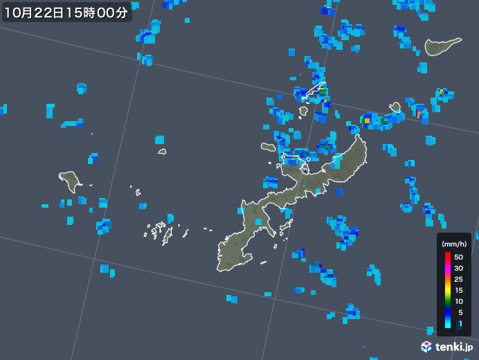 沖縄県の雨雲レーダー(2017年10月22日)