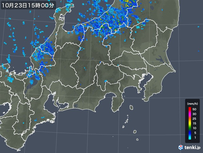 関東・甲信地方の雨雲レーダー(2017年10月23日)