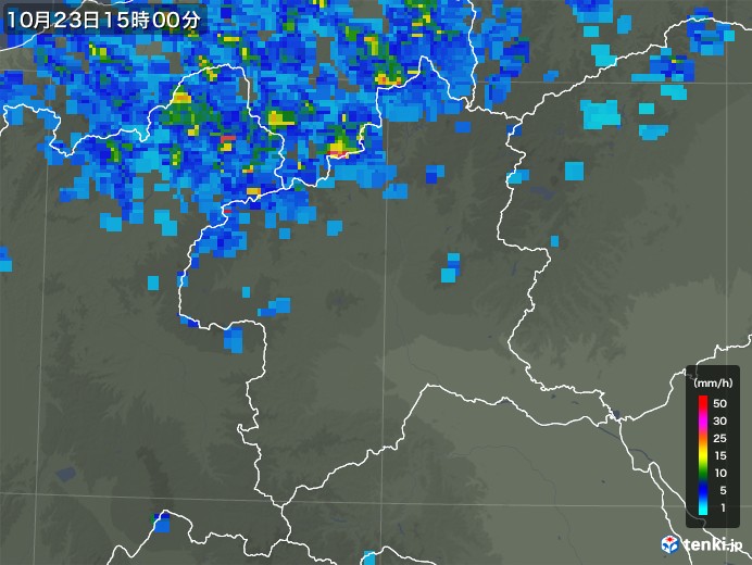 群馬県の雨雲レーダー(2017年10月23日)