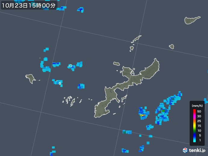 沖縄県の雨雲レーダー(2017年10月23日)