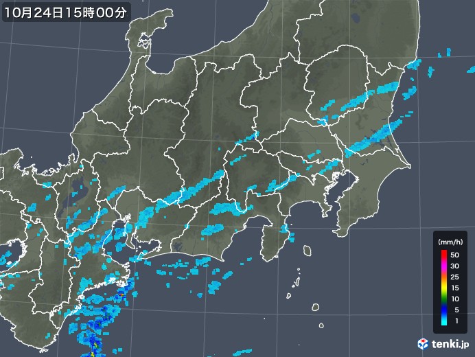 関東・甲信地方の雨雲レーダー(2017年10月24日)
