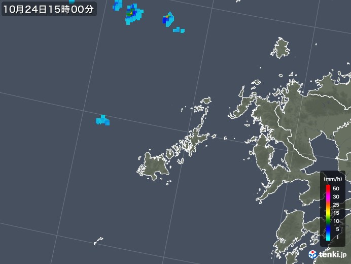 五島列島(長崎県)の雨雲レーダー(2017年10月24日)