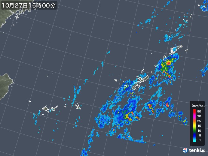 沖縄地方の雨雲レーダー(2017年10月27日)