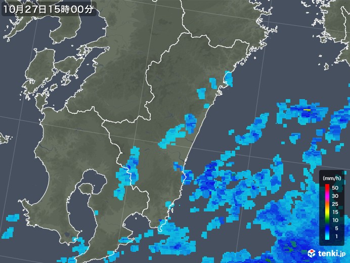 宮崎県の雨雲レーダー(2017年10月27日)