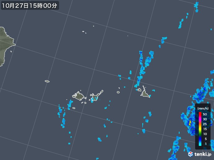 宮古・石垣・与那国(沖縄県)の雨雲レーダー(2017年10月27日)