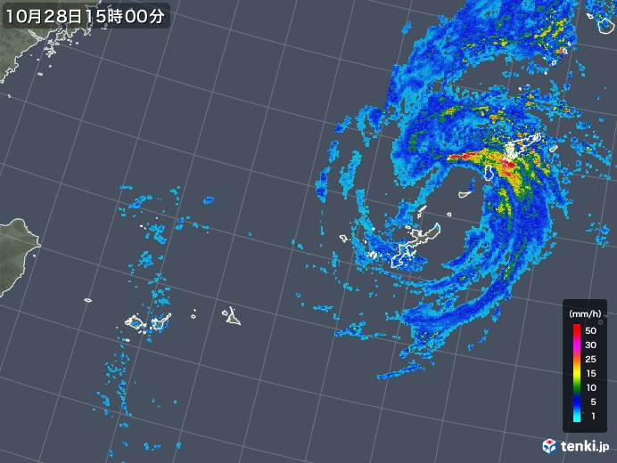 沖縄地方の雨雲レーダー(2017年10月28日)