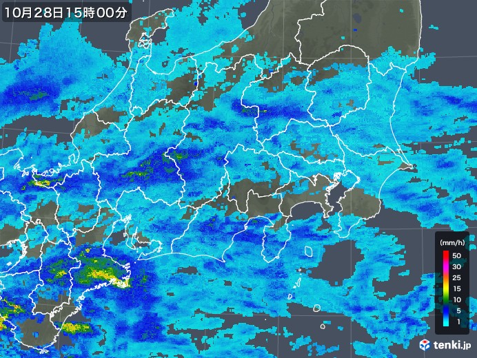 関東・甲信地方の雨雲レーダー(2017年10月28日)