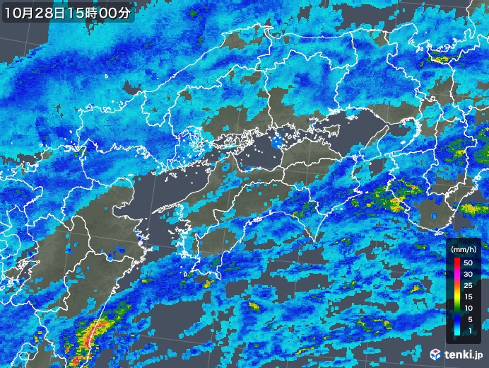 四国地方の雨雲レーダー(2017年10月28日)