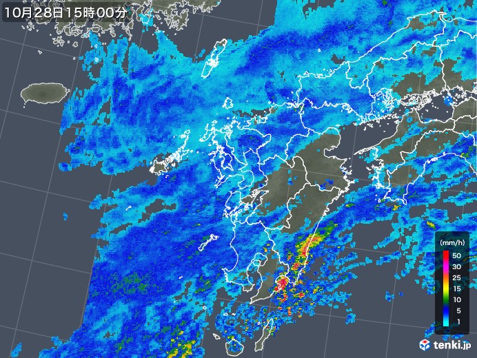 九州地方の雨雲レーダー(2017年10月28日)