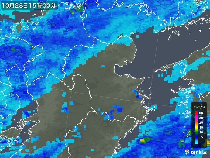 大分県の雨雲レーダー(2017年10月28日)