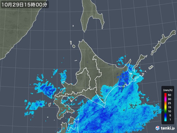 北海道地方の雨雲レーダー(2017年10月29日)