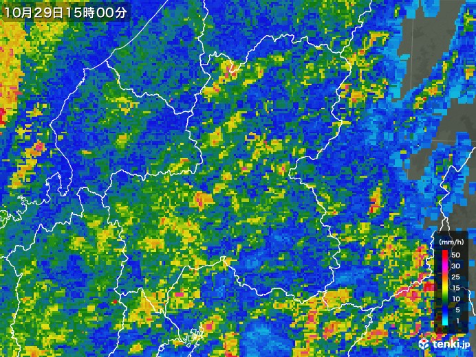 岐阜県の雨雲レーダー(2017年10月29日)