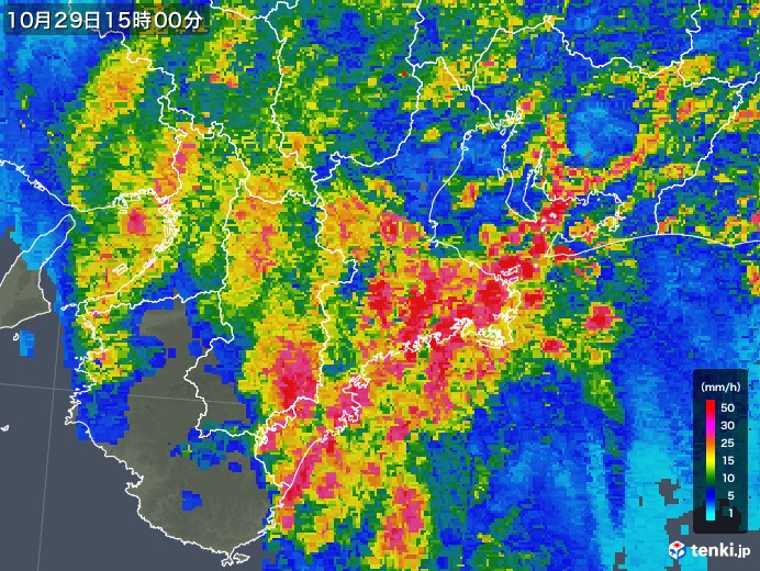 三重県の雨雲レーダー(2017年10月29日)