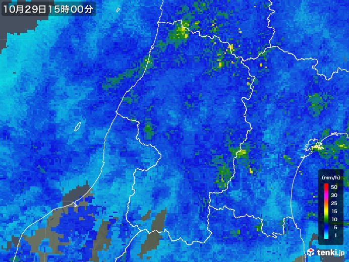 山形県の雨雲レーダー(2017年10月29日)