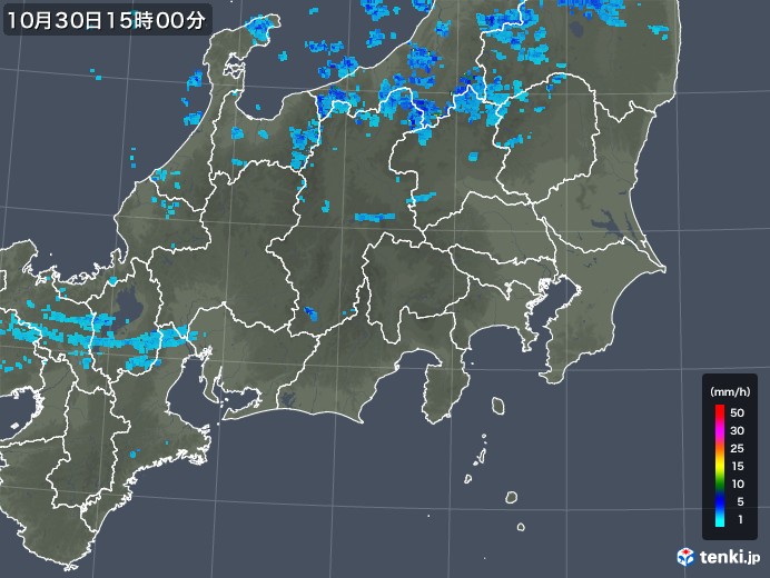 関東・甲信地方の雨雲レーダー(2017年10月30日)