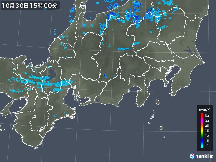 東海地方の雨雲レーダー(2017年10月30日)