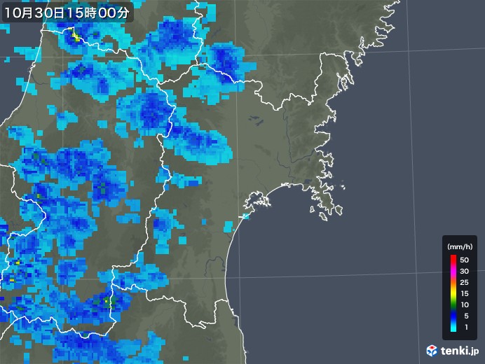 宮城県の雨雲レーダー(2017年10月30日)