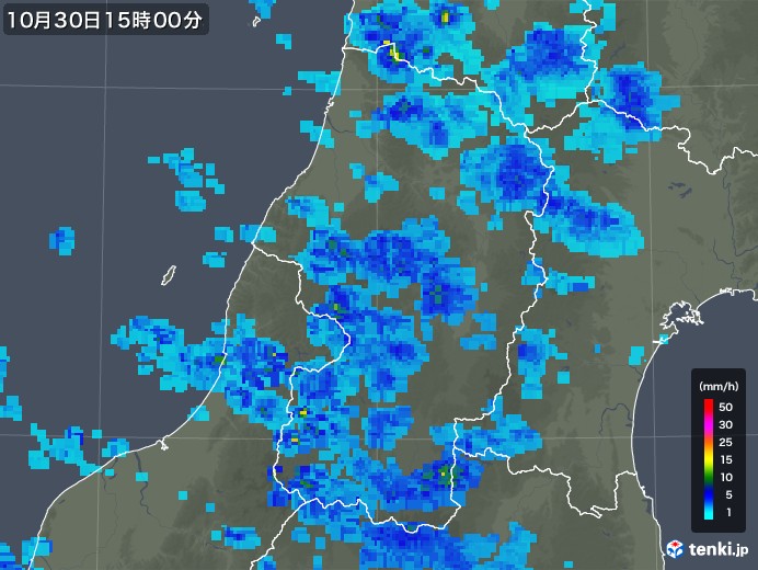 山形県の雨雲レーダー(2017年10月30日)