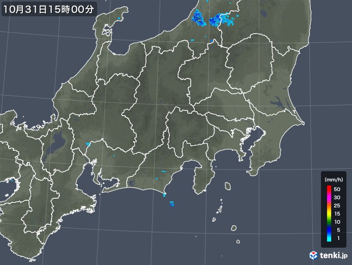 関東・甲信地方の雨雲レーダー(2017年10月31日)