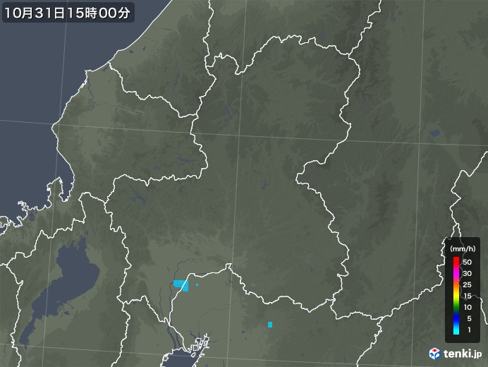 岐阜県の雨雲レーダー(2017年10月31日)