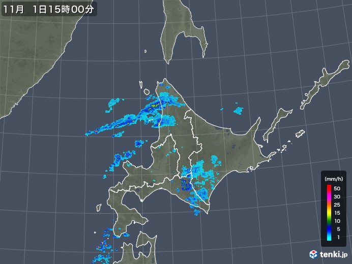 北海道地方の雨雲レーダー(2017年11月01日)