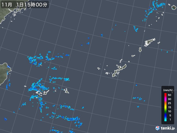 沖縄地方の雨雲レーダー(2017年11月01日)