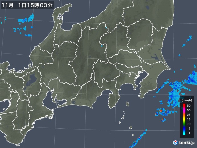 関東・甲信地方の雨雲レーダー(2017年11月01日)