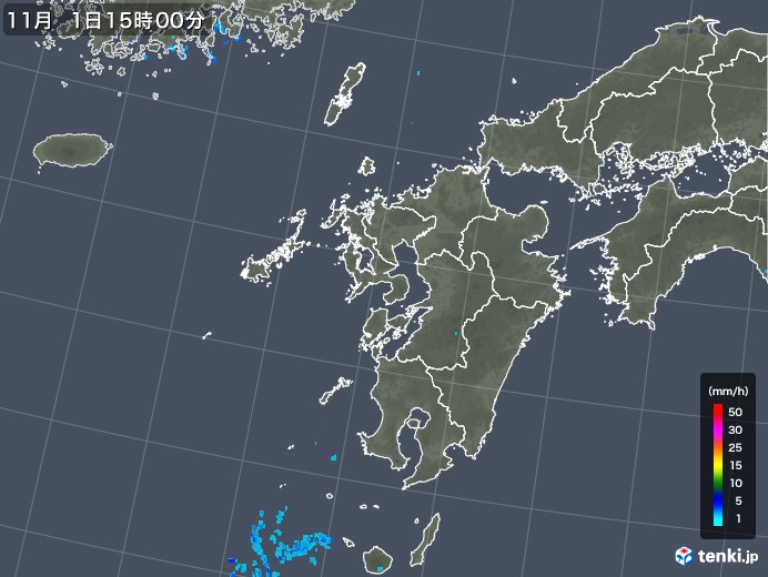 九州地方の雨雲レーダー(2017年11月01日)