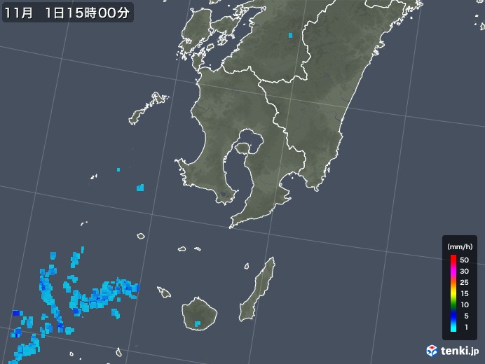 鹿児島県の雨雲レーダー(2017年11月01日)