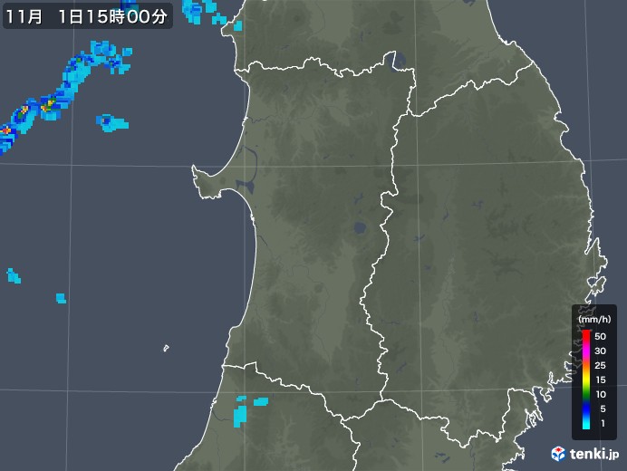 秋田県の雨雲レーダー(2017年11月01日)