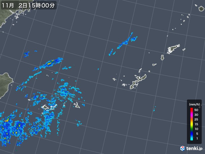 沖縄地方の雨雲レーダー(2017年11月02日)