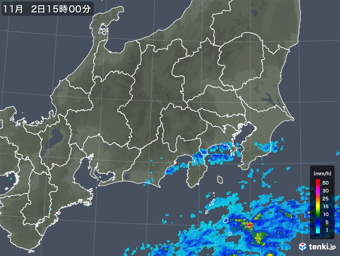 関東・甲信地方の雨雲レーダー(2017年11月02日)