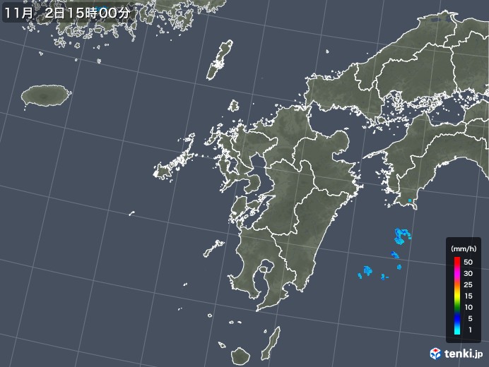 九州地方の雨雲レーダー(2017年11月02日)