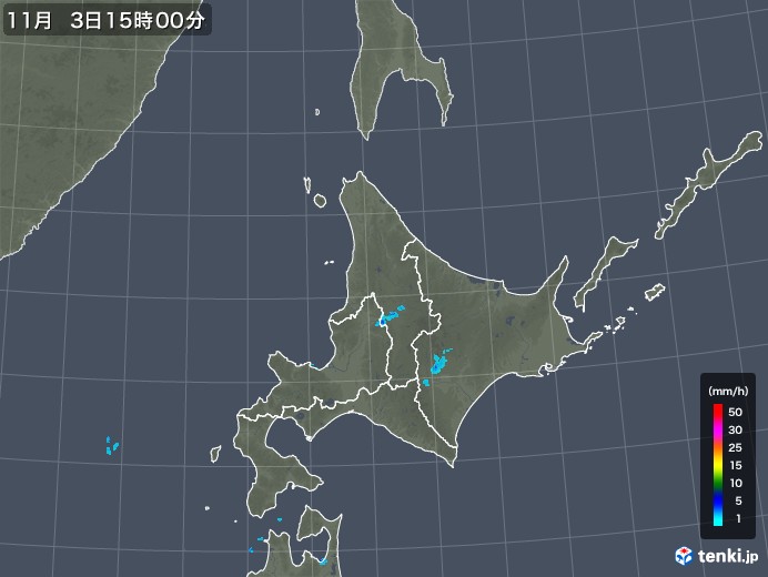 北海道地方の雨雲レーダー(2017年11月03日)