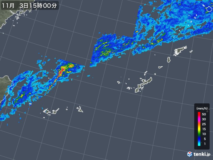 沖縄地方の雨雲レーダー(2017年11月03日)