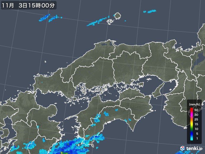 中国地方の雨雲レーダー(2017年11月03日)