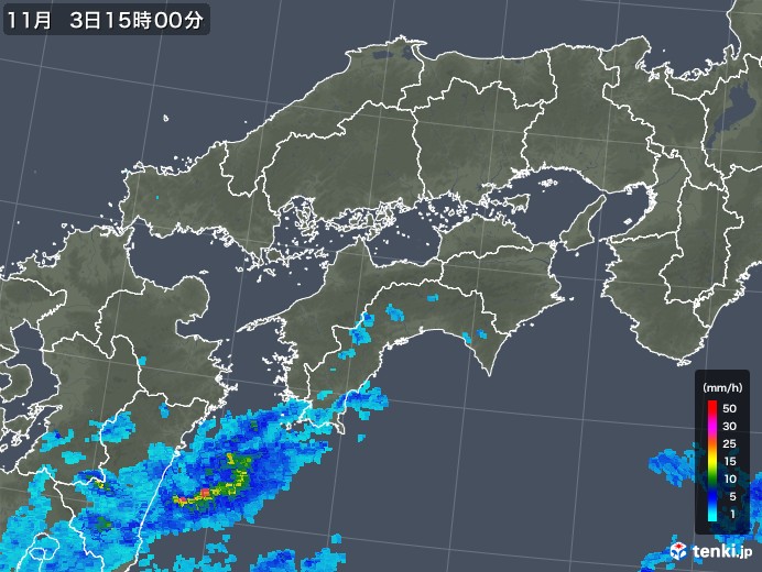 四国地方の雨雲レーダー(2017年11月03日)