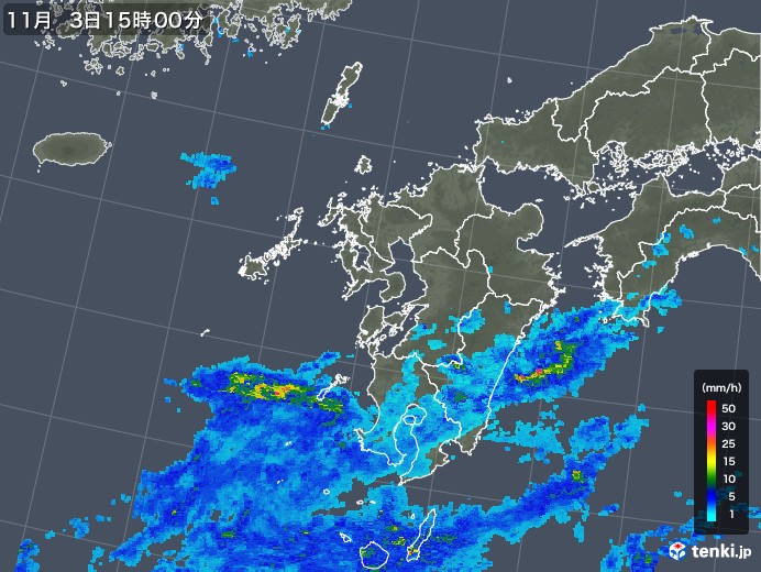 九州地方の雨雲レーダー(2017年11月03日)