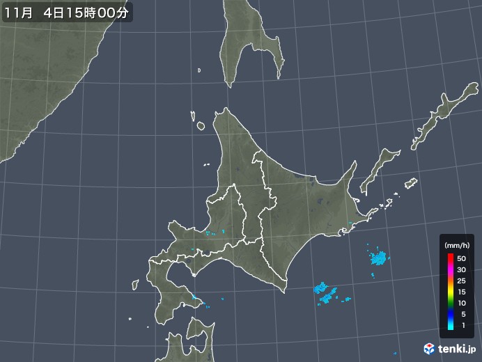北海道地方の雨雲レーダー(2017年11月04日)
