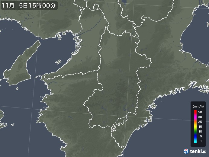 奈良県の雨雲レーダー(2017年11月05日)