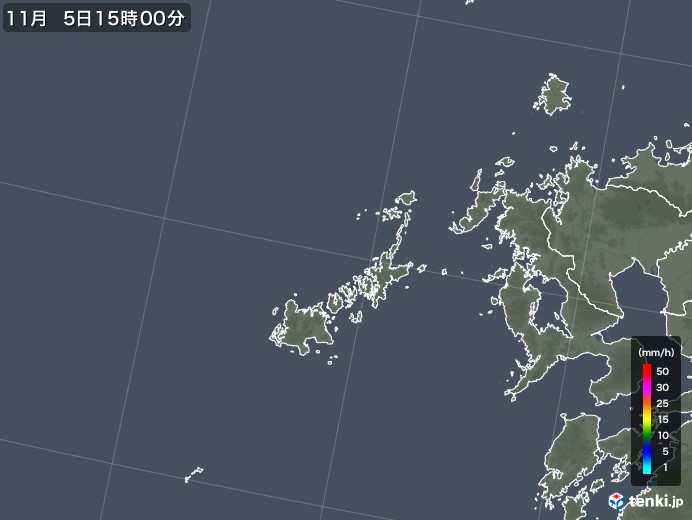 五島列島(長崎県)の雨雲レーダー(2017年11月05日)