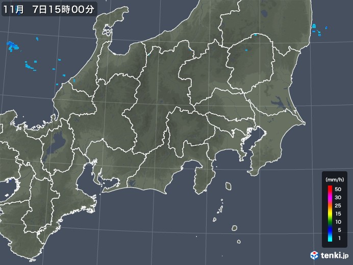 関東・甲信地方の雨雲レーダー(2017年11月07日)
