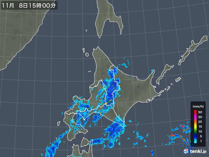 北海道地方の雨雲レーダー(2017年11月08日)