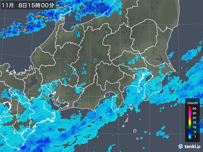 関東・甲信地方の雨雲レーダー(2017年11月08日)