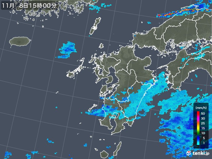 九州地方の雨雲レーダー(2017年11月08日)