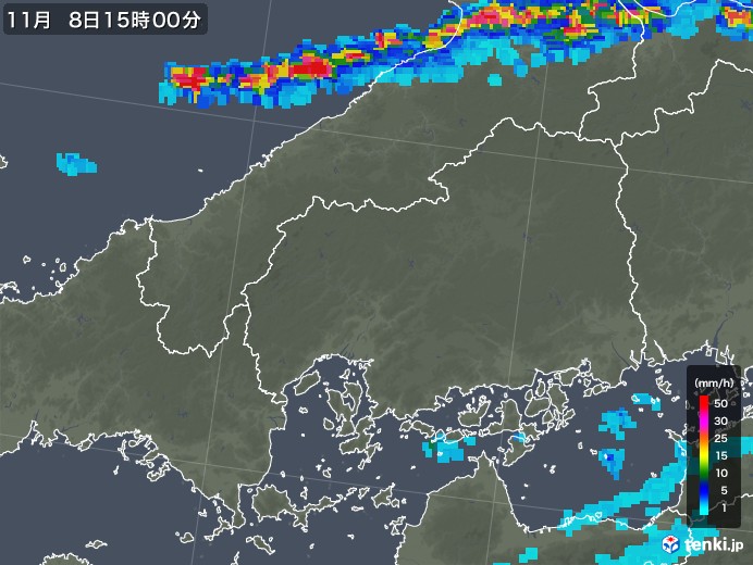 広島県の雨雲レーダー(2017年11月08日)