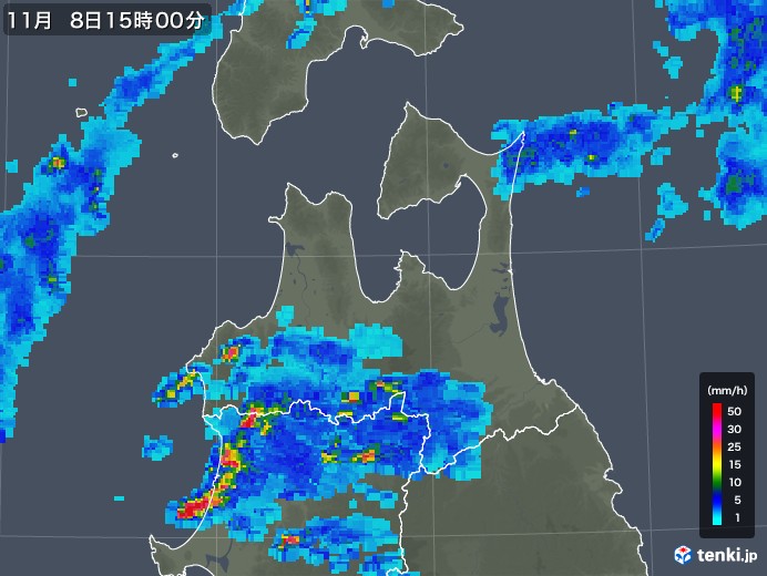 青森県の雨雲レーダー(2017年11月08日)